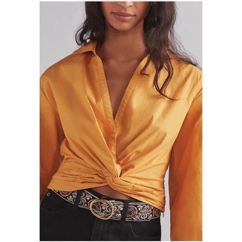 ANTHROPOLOGIE SUNDAY IN BROOKLYN Twist Front Crop Blouse Size M - Picture 2 of 7